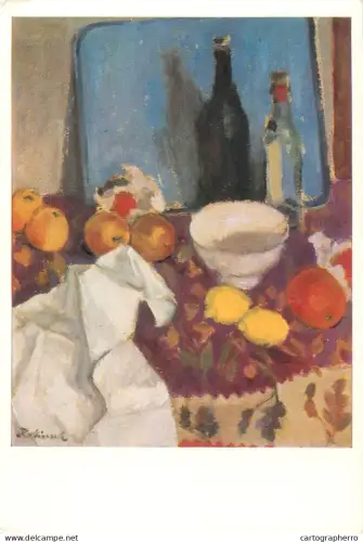 A5472 Fine art painting postcard Karl Miersch Still life with blue tray