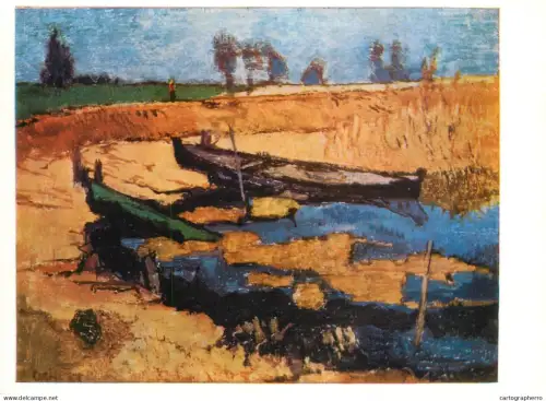 A5472 Fine art painting postcard Otto Niemeyer Holstein Boats in the Baltic lagoon