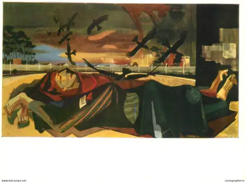 A5472 Fine art painting postcard Hans Grundig birds landscape