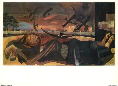 A5472 Fine art painting postcard Hans Grundig birds landscape