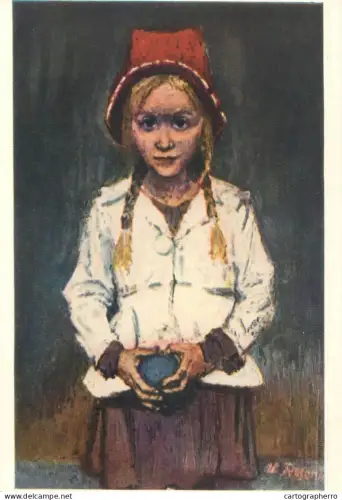 A5472 Fine art painting postcard Hildegard Stilijanow child with red hat