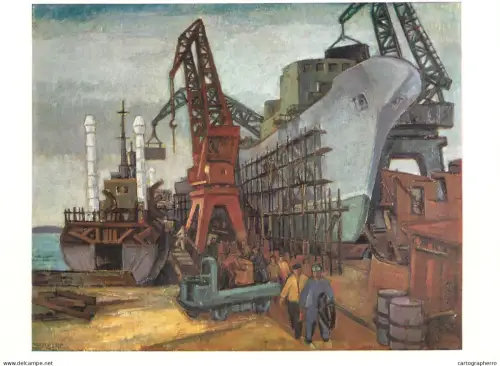 A5472 Fine art painting postcard Walter Denecke the shipyard in Stralsund