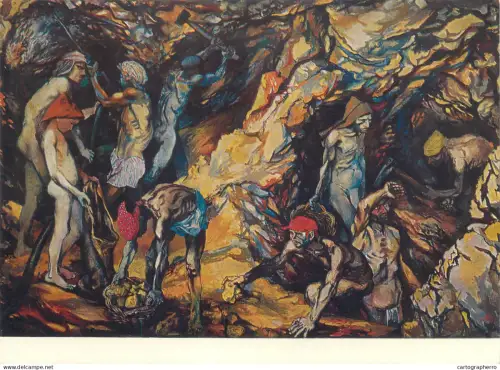 A5471 Fine art painting postcard Renato Guttuso sulfur mine