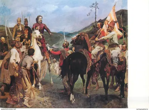 A5471 Fine art painting postcard Endre Veszpremi Encounter of Fernec II Rakoczi and Tamas Esze