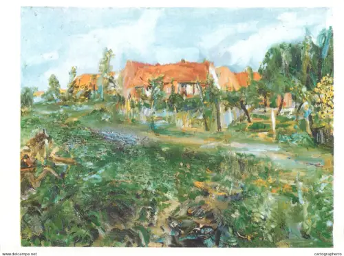 A5471 Fine art painting postcard Bernard Heisig Village street in Havelland