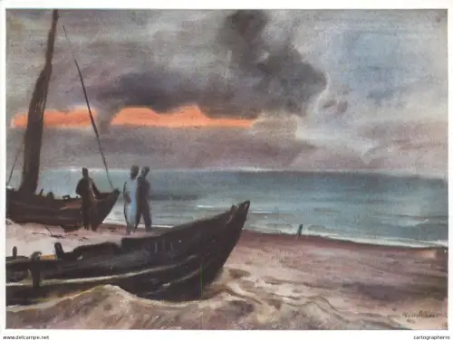 A5471 Fine art painting postcard Ernst Alfred Mühler Evening on the beach