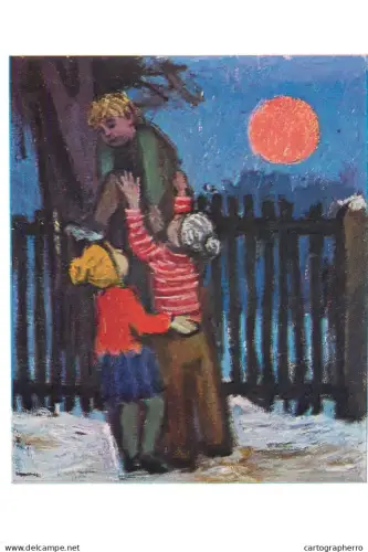 A5471 Fine art painting postcard Rudolf Bergander winter evenings