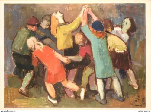 A5471 Fine art painting postcard Rudolf Bergander Children's dance