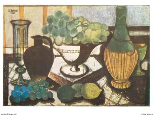 A5471 Fine art painting postcard Kurt Robbel Still life with grapes