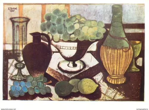 A5471 Fine art painting postcard Kurt Robbel Still life with grapes