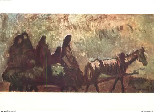 A5471 Fine art painting postcard Cyprian Majernik refugee emigrants