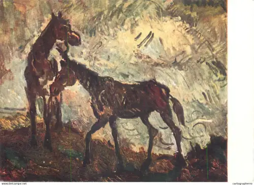 A5471 Fine art painting postcard Cyprian Majernik runaway horses