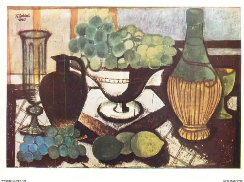 A5471 Fine art painting postcard Kurt Robbel Still life with grapes