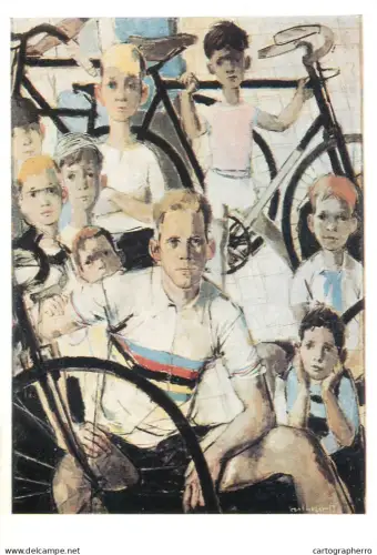 A5471 Fine art painting postcard Bert Heller Tave Schur with children