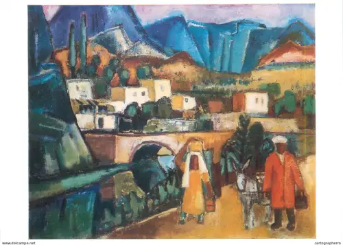 A5471 Fine art painting postcard Walter Dennecke Mountain village in Uzbekistan