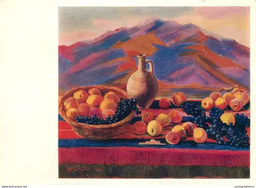 A5470 Fine art painting postcard Mher Abeghyan Still life with fruits