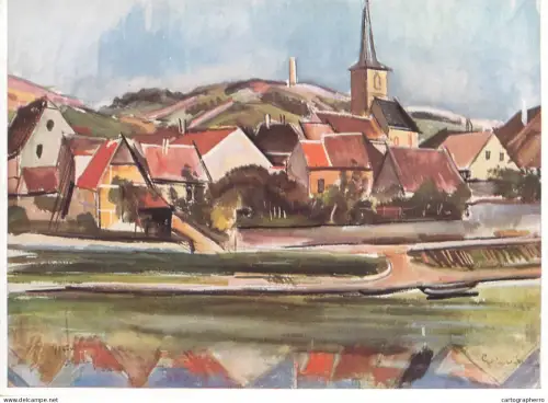 A5470 Fine art painting postcard Otto Geigenberger view Kleinochsenfurt city