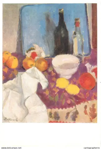 A5470 Fine art painting postcard Karl Miersch Still life with blue tray
