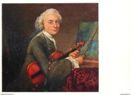 A5470 Fine art painting postcard Jean Baptiste Simeon Chardin Young man with violin