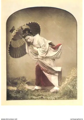A5428 Fine art Baron von Stillfried Japanese woman in storm