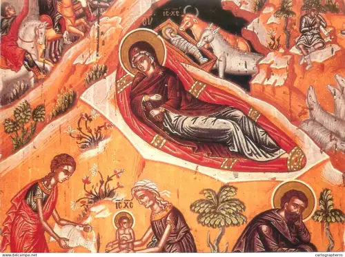 A5427 Religious fine art postcard The Nativity fresco Meteora