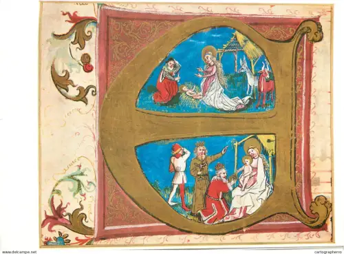 A5427 Religious fine art postcard The Nativity and the Adoration of the Magi from Missale