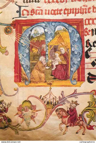 A5427 Religious fine art postcard Adoration of Magi manusript carte de ore
