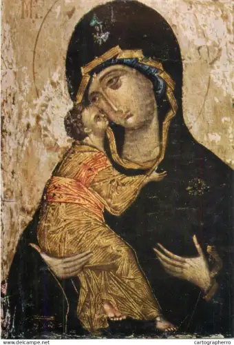 A5427 Religious fine art postcard Icon of the Mother of God "Sweet Kiss" from the Philotheus Monastery on Athos