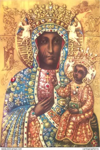 A5427 Religious fine art postcard The original relic of the Black Madonna of Czestochowa Lady of Jasna Góra