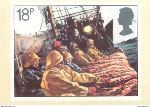 A5426 British stamp designed postcard Brian Sanders Fishing Hauling side trawl