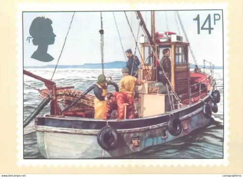 A5426 British stamp designed postcard Brian Sanders Fishing Cockle dredging