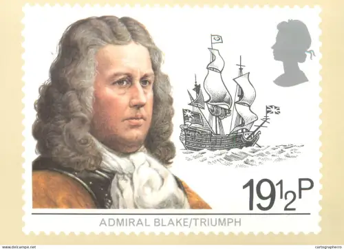 A5426 British stamp designed postcard Marjorie Saynor Maritime Admiral Blake and Triumph