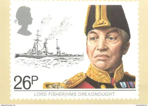 A5426 British stamp designed postcard Marjorie Saynor Maritime  Lord Fisher and HMS Dreadnought