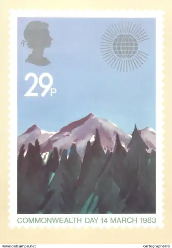 A5426 British stamp designed postcard David Hamilton Fraser Commonwealth Day 1983 mountains