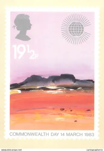 A5426 British stamp designed postcard David Hamilton Fraser Commonwealth Day 1983 desert