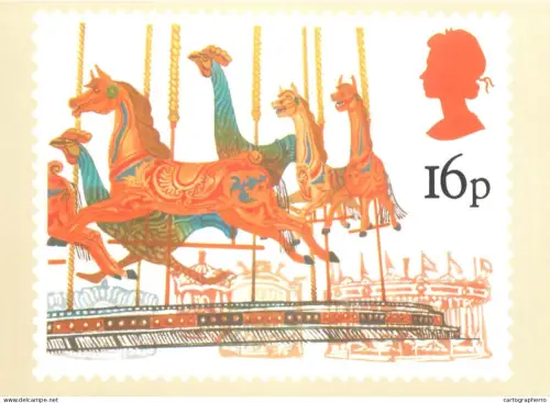 A5426 British stamp designed postcard Andrew Restall Merry go round