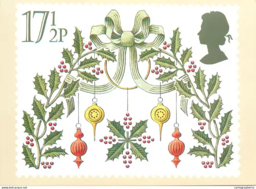 A5426 British stamp designed postcard Jeffery Matthews Christmas holly wreath
