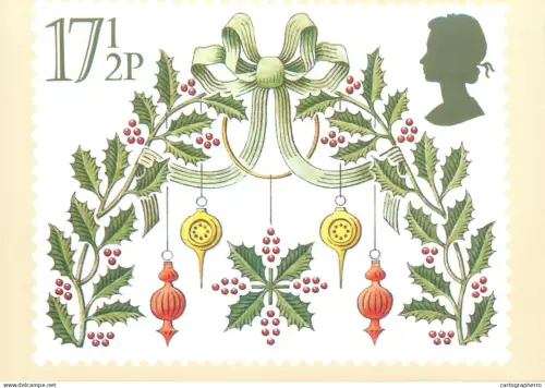 A5426 British stamp designed postcard Jeffery Matthews Christmas A holly wreath