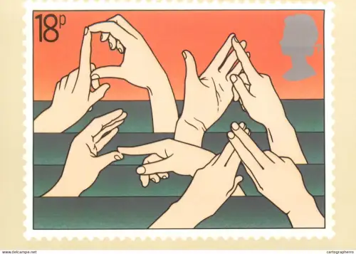 A5426 British stamp designed postcard Johm Gibbs Guide Deaf alphabet