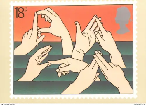 A5426 British stamp designed postcard Johm Gibbs Deaf Alphabet