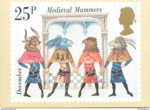 A5426 British stamp designed postcard Fritz Wagner Medieval Mummers