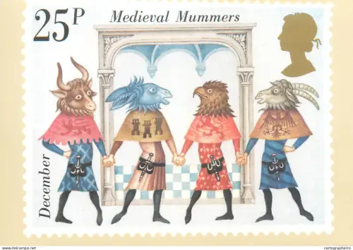 A5426 British stamp designed postcard Fritz Wagner Medieval Mummers