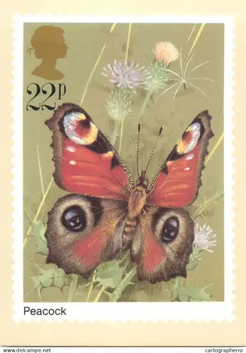 A5426 British stamp designed postcard Gordon Beningfield Butterfly Peacock