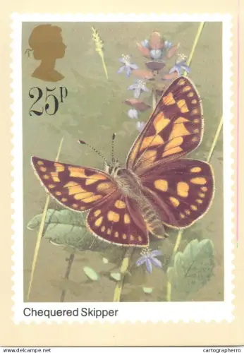 A5426 British stamp designed postcard Gordon Beningfield Butterfly Chequered Skipper