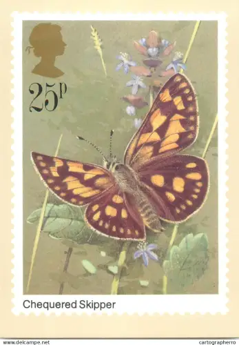 A5426 British stamp designed postcard Gordon Beningfield Butterfly Chequered Skipper