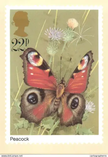 A5426 British stamp designed postcard Gordon Beningfield Butterfly peacock