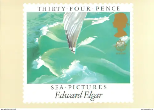 A5425 British stamp designed postcard Wilson McLean Sea Edward Elgar