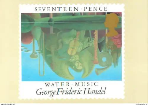 A5425 British stamp designed postcard Wilson McLean Water musci George Frideric HAndel