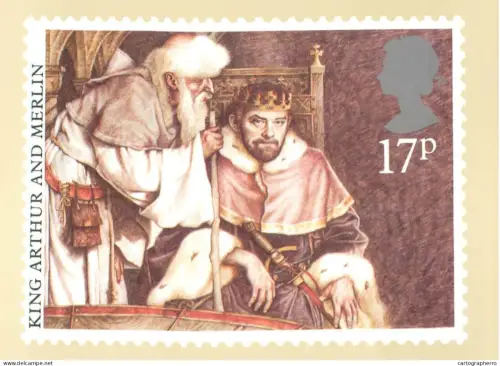A5425 British stamp designed postcard Yvonne Gilbert King Arthur and Merlin