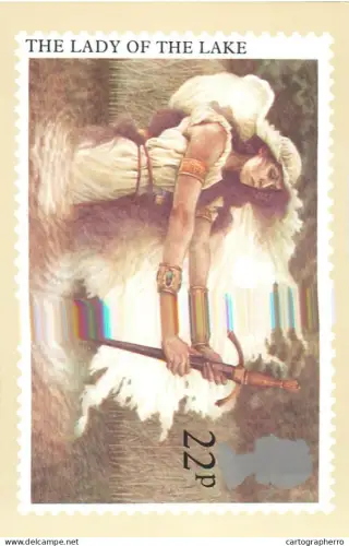 A5425 British stamp designed postcard Yvonne Gilbert The Lady of the lake